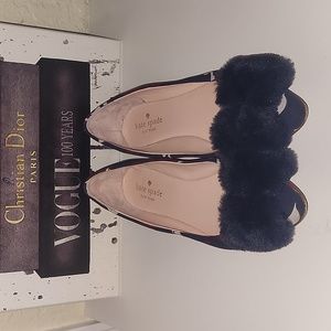 RARE-Kate Spade Fox navy/burgundy/white fluffy bow pointed toe flats, sz …